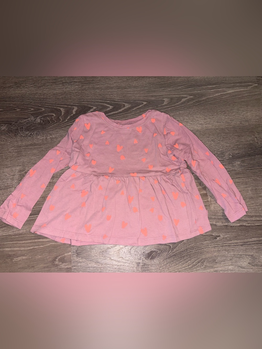 okie dokie Pink Long-Sleeve Peplum Top with Coral Hearts